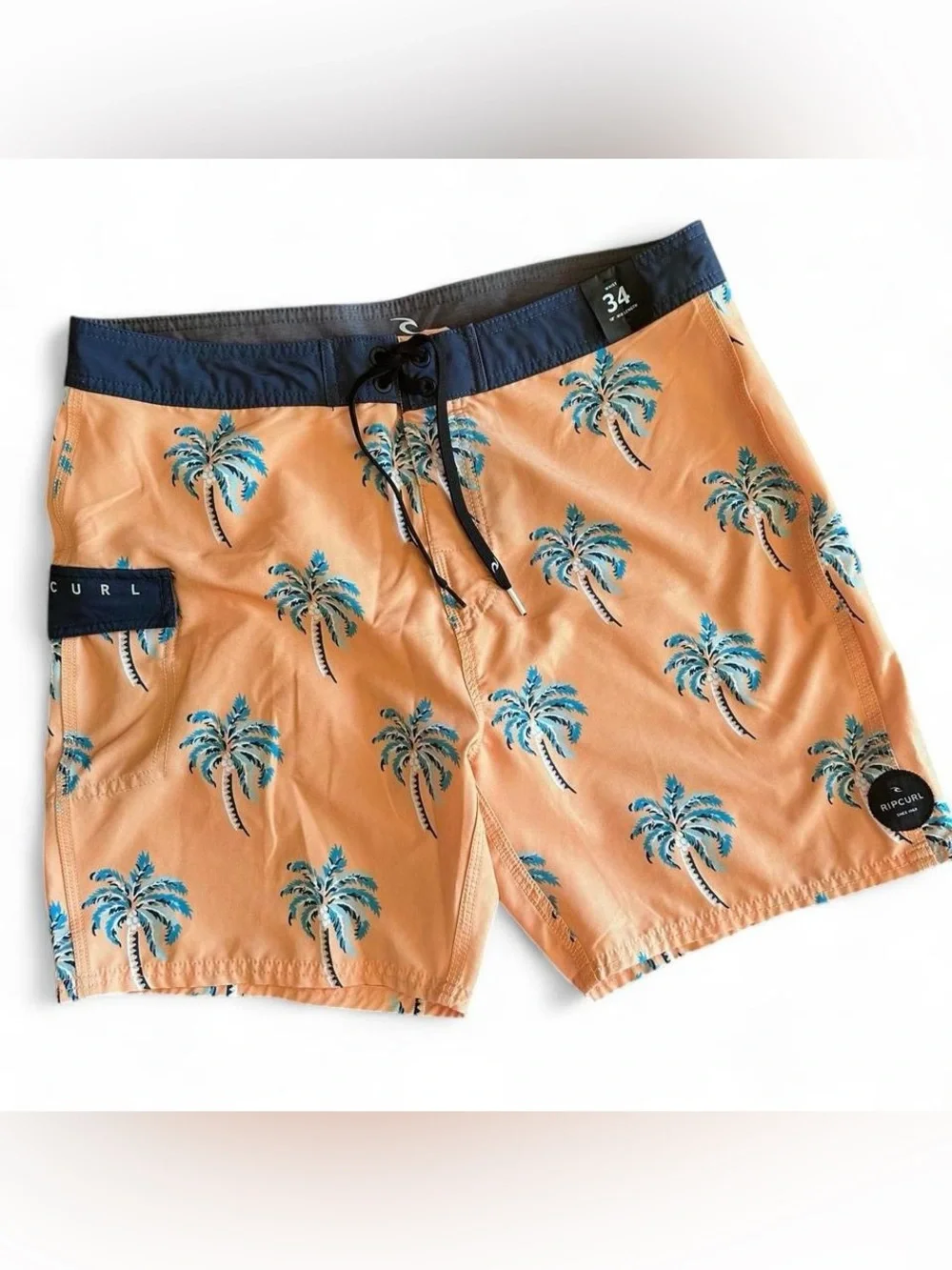 NWT Men’s RipCurl Hawaiian Palm Tree Peach & Navy Swim Board Shorts